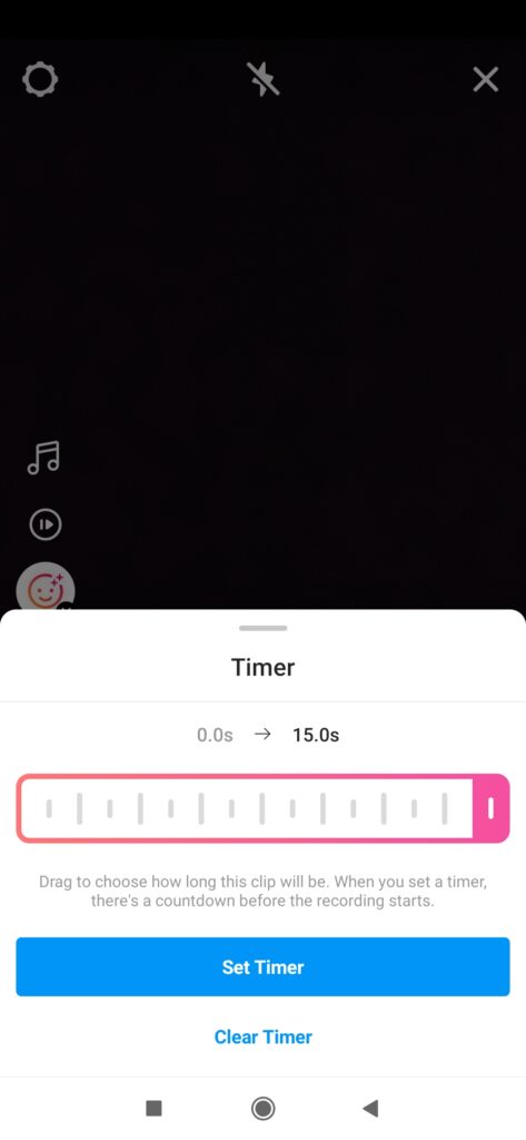 setting timer on Instagram reels